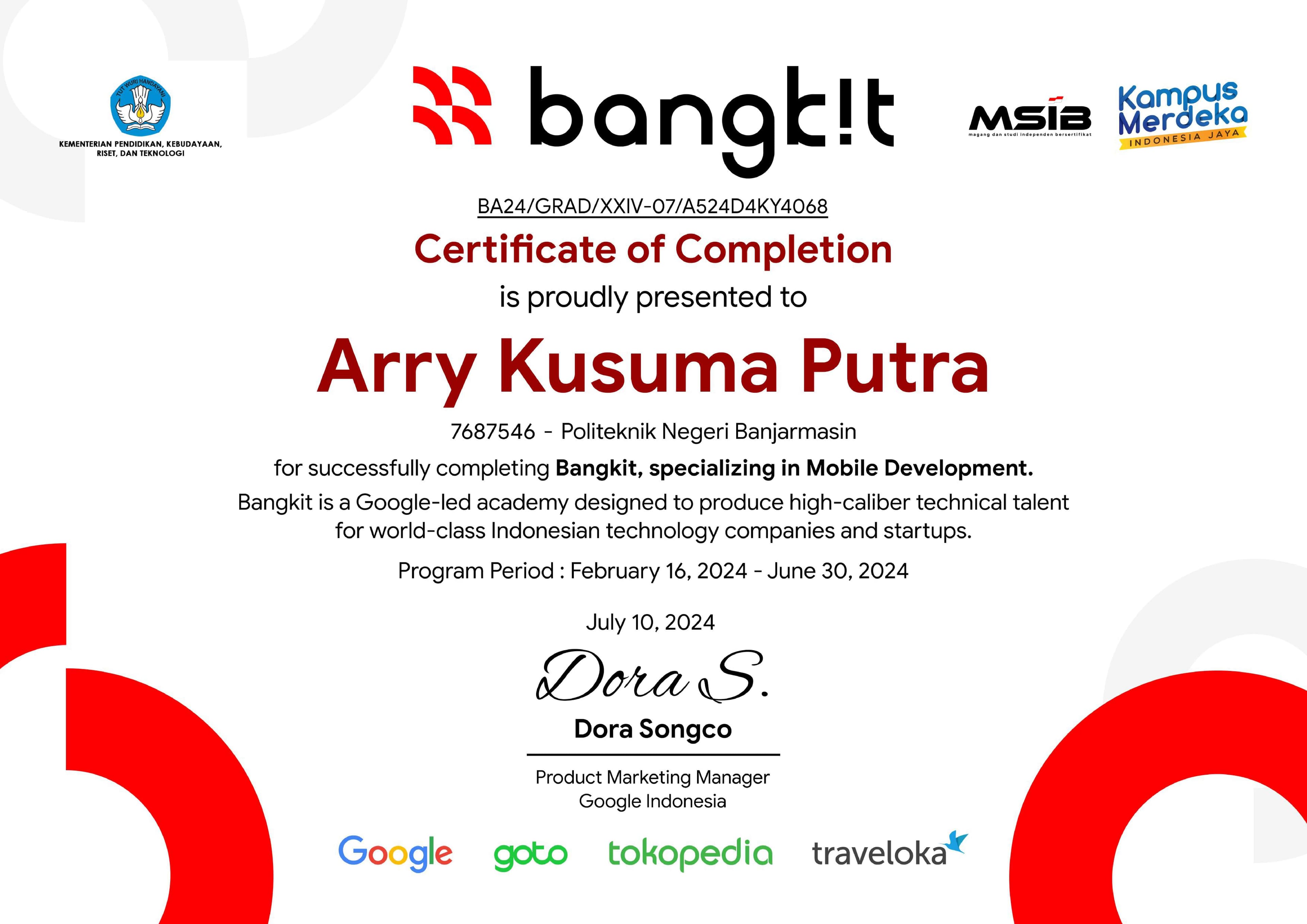 Bangkit Academy Certificate